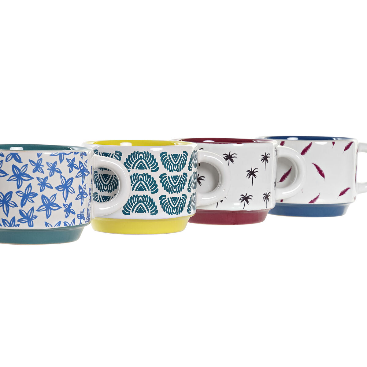 Set di Tazze da Caffè DKD Home Decor Giallo Azzurro Multicolore Turchese Rosso Granato Metallo Gres 150 ml - Immagine 2