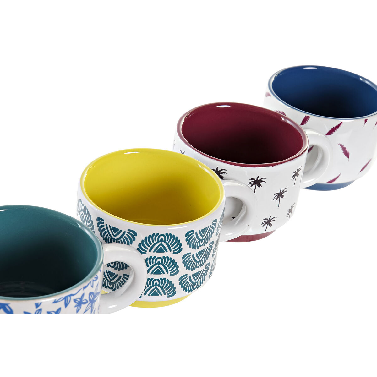 Set di Tazze da Caffè DKD Home Decor Giallo Azzurro Multicolore Turchese Rosso Granato Metallo Gres 150 ml - Immagine 3