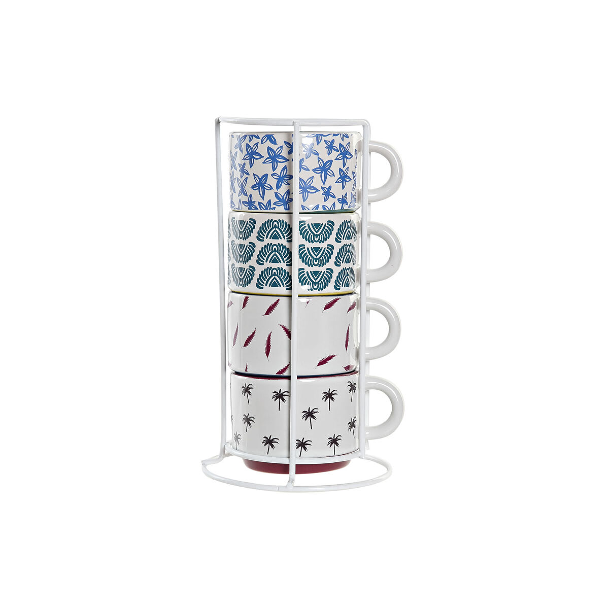 Set di Tazze da Caffè DKD Home Decor Giallo Azzurro Multicolore Turchese Rosso Granato Metallo Gres 150 ml - Immagine 4