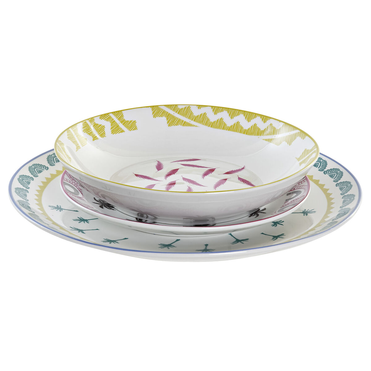 Set di Stoviglie DKD Home Decor Azzurro Multicolore Turchese Porcellana Coloniale Africano 27 x 27 x 2,5 cm 18 Pezzi (18 pcs) - Immagine 2