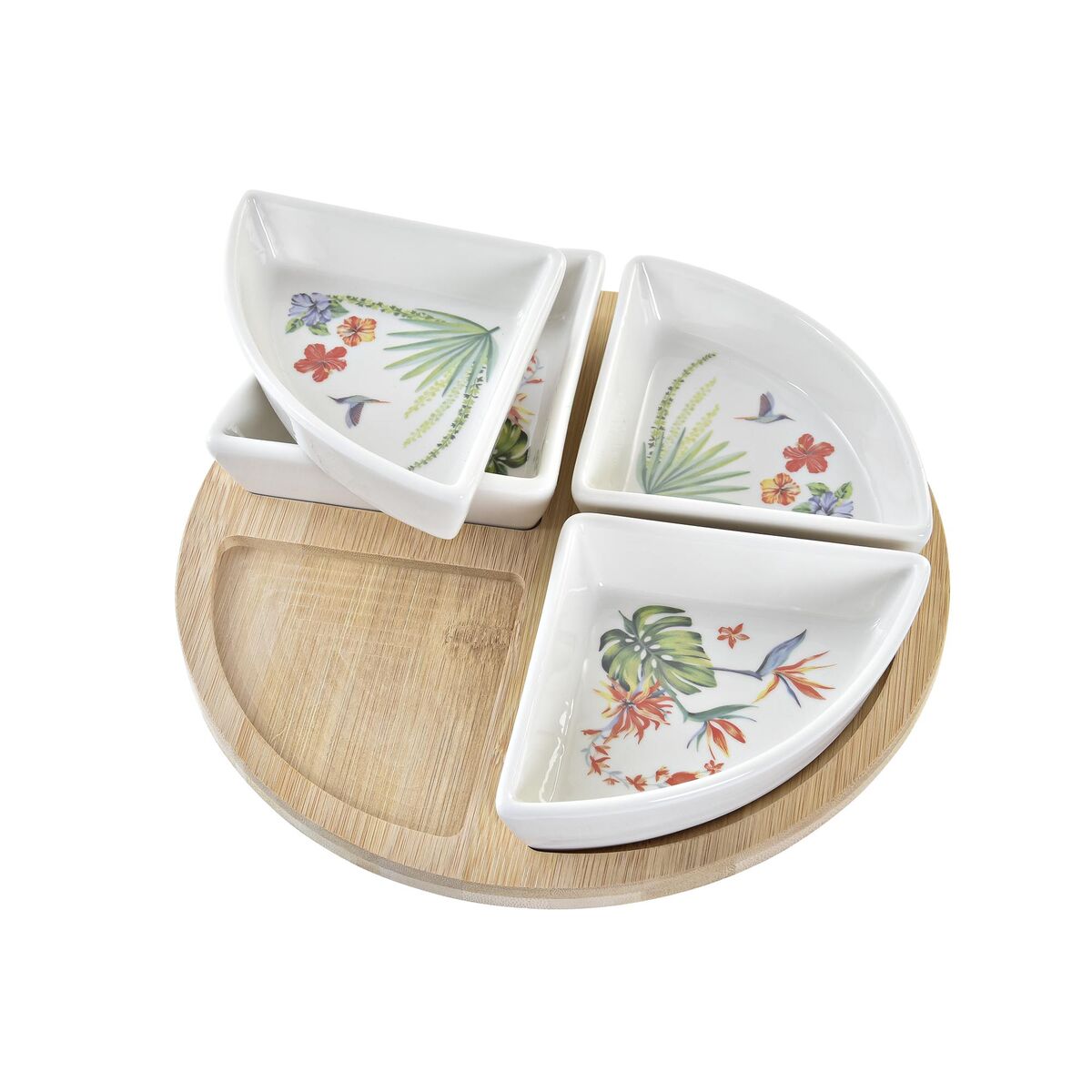 Set da Aperitivo DKD Home Decor Bianco Multicolore Naturale Bambù Gres Tropicale 21,5 x 21,5 x 1 cm (5 pcs) - Immagine 2