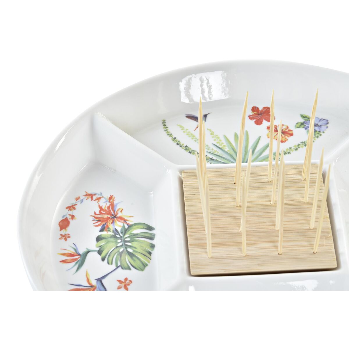 Vassoio per aperitivi DKD Home Decor Multicolore Naturale Bambù Gres Tropicale 23,5 x 23,5 x 7 cm - Immagine 2