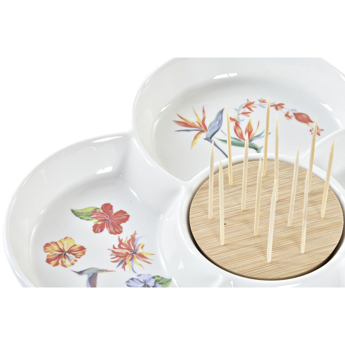 Vassoio per aperitivi DKD Home Decor Multicolore Naturale Bambù Gres Tropicale 22 x 22 x 7 cm - Immagine 2