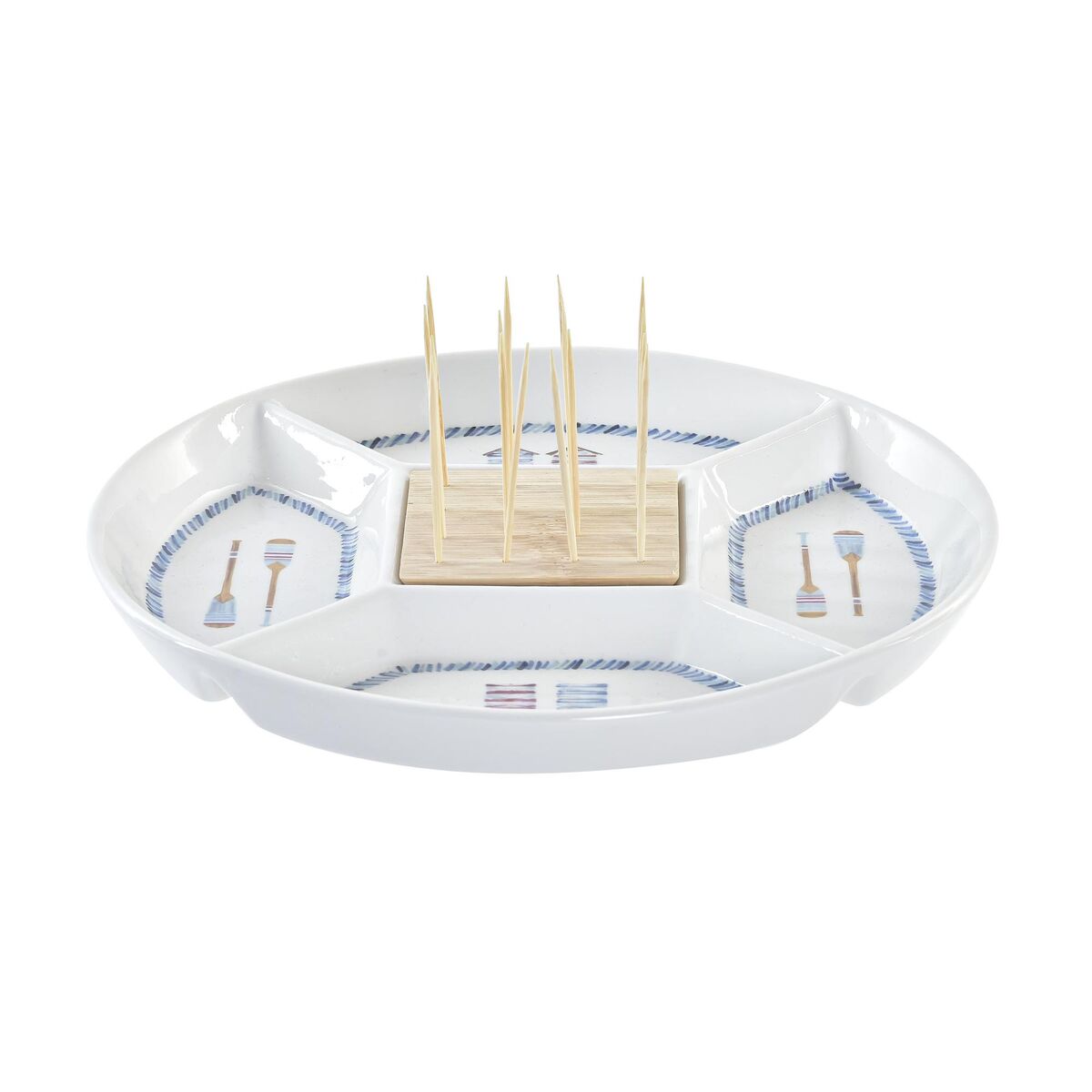 Vassoio per aperitivi DKD Home Decor Azzurro Naturale Bambù Gres Mediterraneo 23,5 x 23,5 x 7 cm - Immagine 3