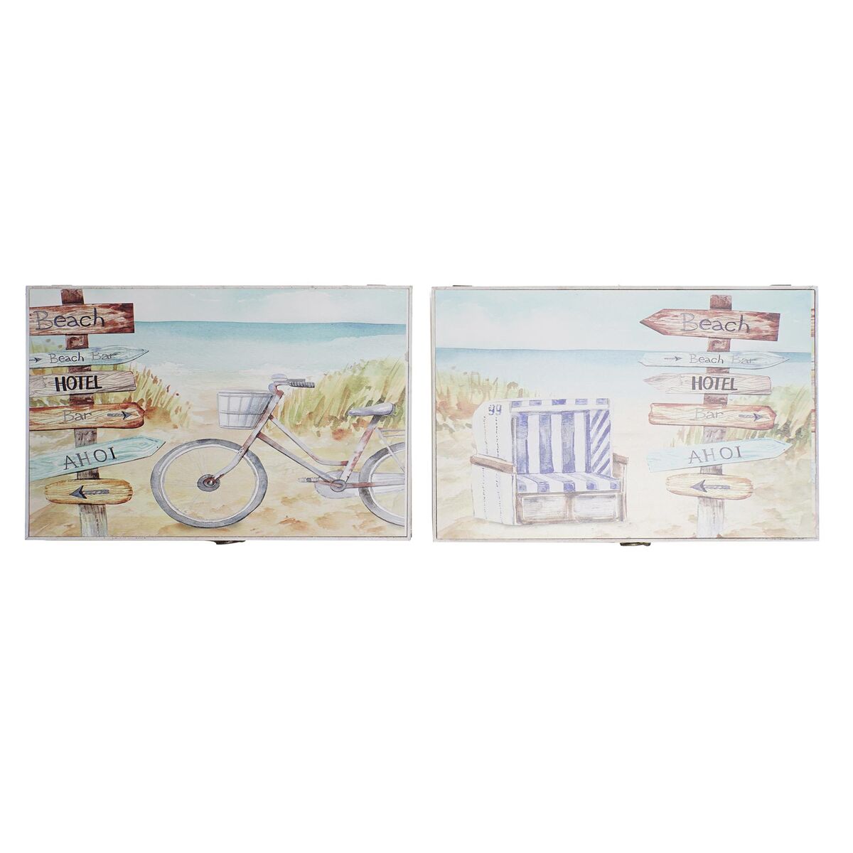 Scatola Decorativa DKD Home Decor Multicolore Legno MDF Spiaggia Mediterraneo Contatore (2 Unità)