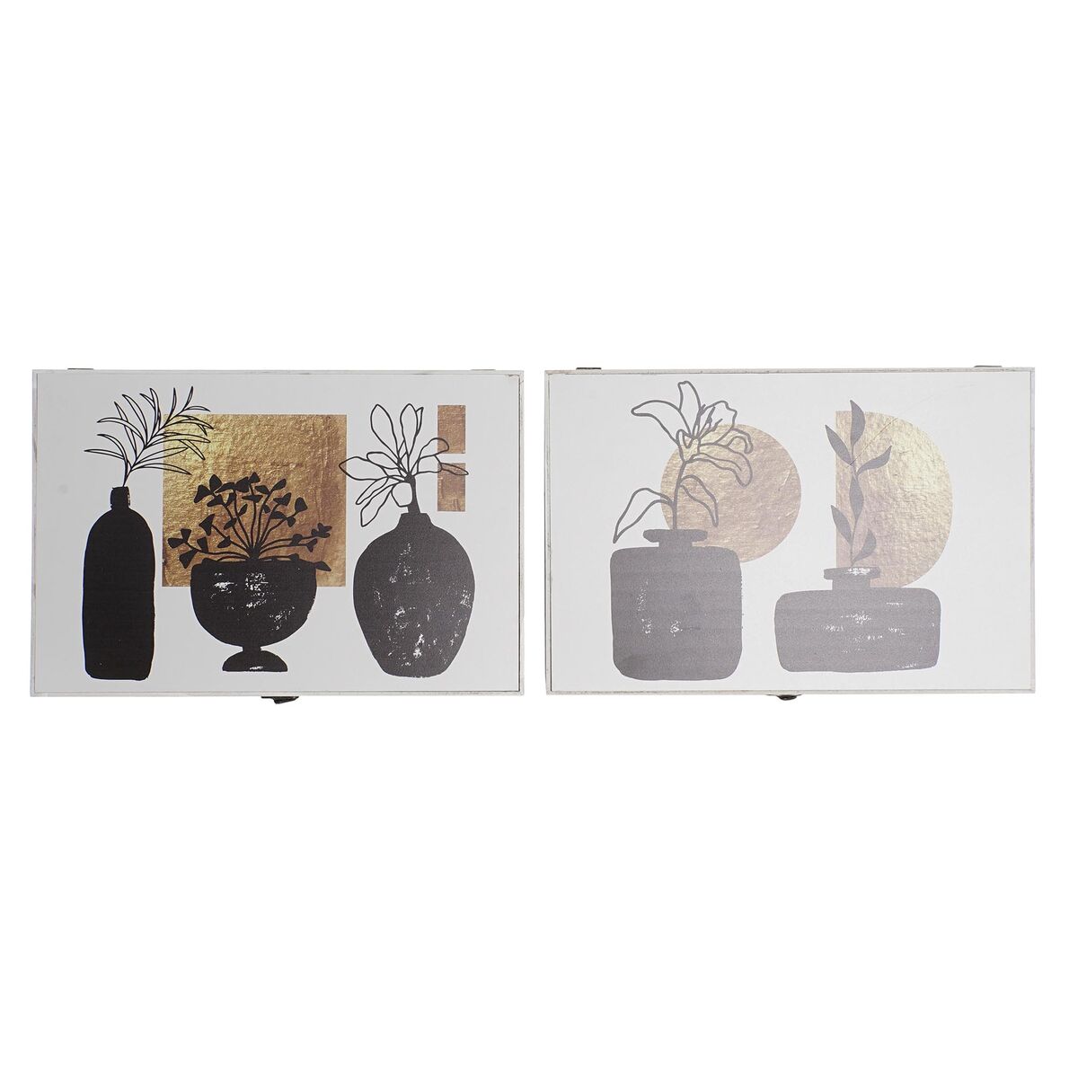 Scatola Decorativa DKD Home Decor Bianco Nero Dorato Legno MDF Moderno Vaso (2 Unità)