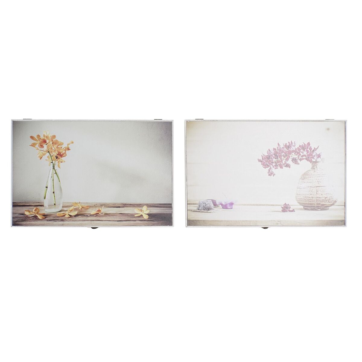Scatola Decorativa DKD Home Decor Giallo Beige Rosa Legno MDF Fiori Vaso Contatore (2 Unità)