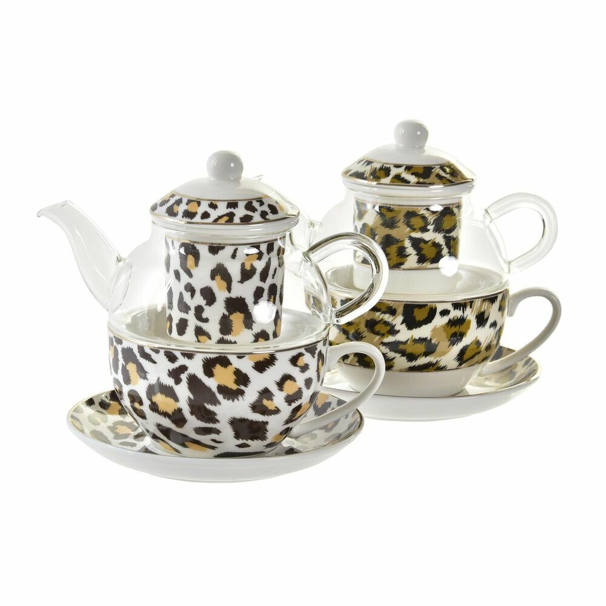 Teiera DKD Home Decor Leopardo Cristallo Porcellana Marrone Trasparente Bianco (2 Unità) - Immagine 4