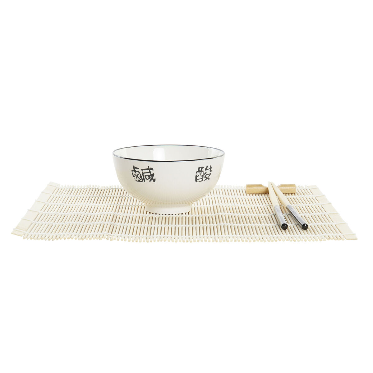 Set per Sushi DKD Home Decor Bambù Gres Bianco Orientale 14,5 x 14,5 x 31 cm (16 Pezzi) - Immagine 2