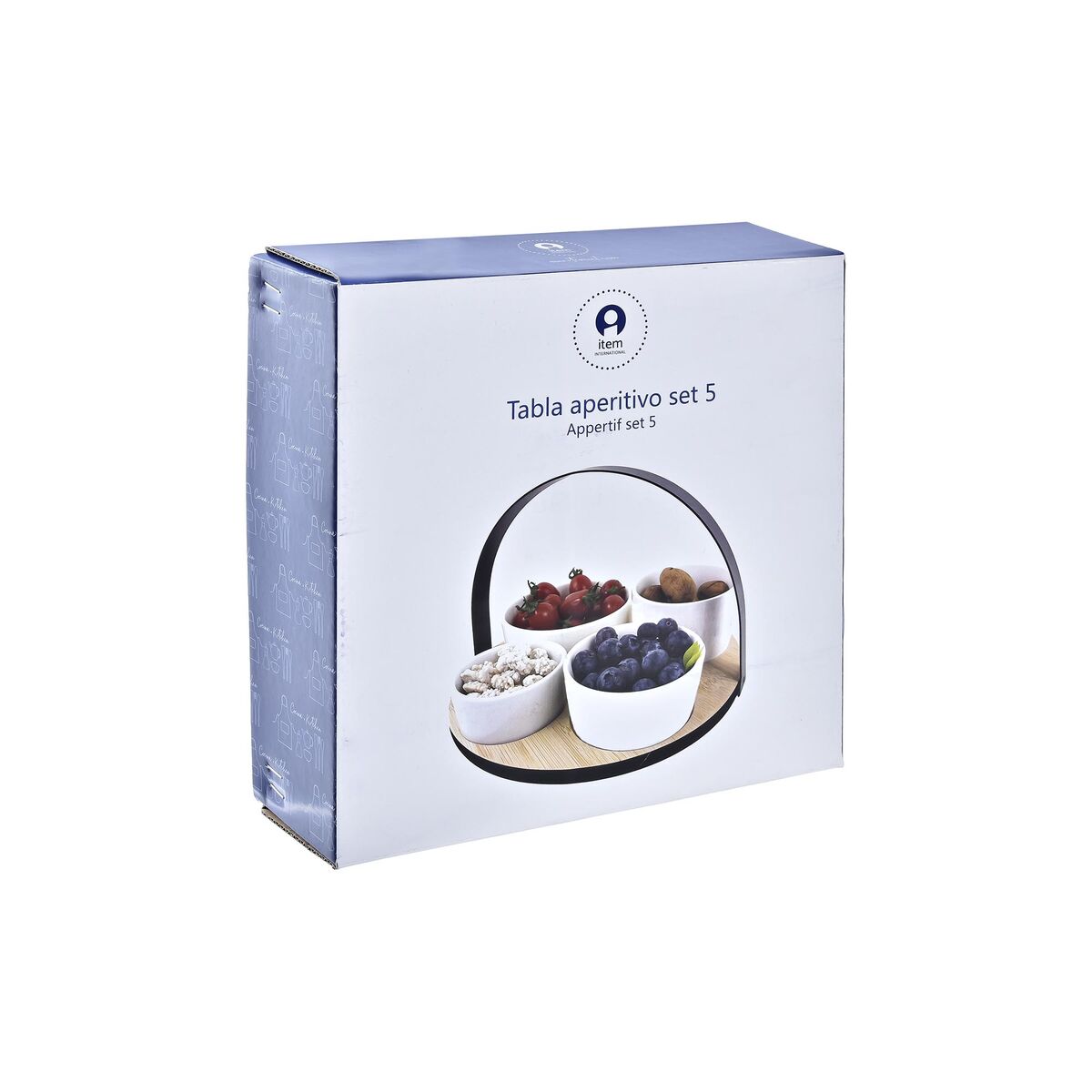 Set da Aperitivo DKD Home Decor Bianco/Nero Metallo Bambù Gres Loft 5 Pezzi 20 x 20 x 14 cm - Immagine 4