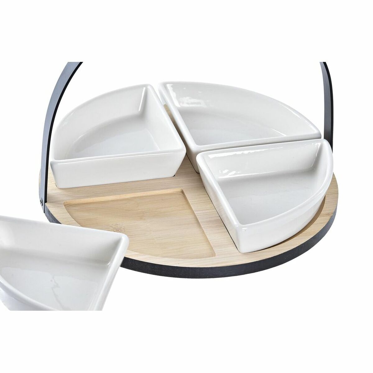 Set da Aperitivo DKD Home Decor Bianco/Nero Metallo Bambù Gres Loft 4 Pezzi 21,5 x 21,5 x 14 cm - Immagine 2