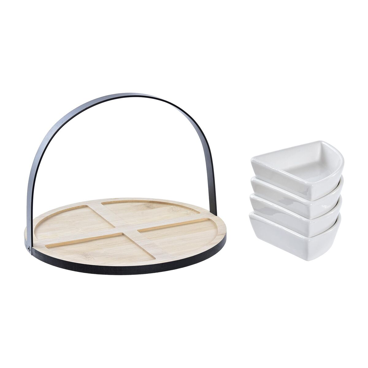Set da Aperitivo DKD Home Decor Bianco/Nero Metallo Bambù Gres Loft 4 Pezzi 21,5 x 21,5 x 14 cm - Immagine 3