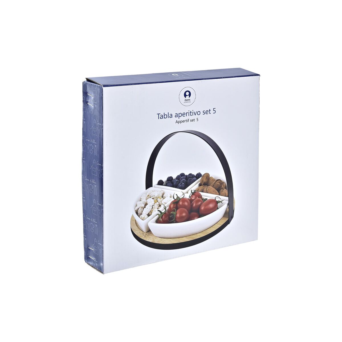 Set da Aperitivo DKD Home Decor Bianco/Nero Metallo Bambù Gres Loft 4 Pezzi 21,5 x 21,5 x 14 cm - Immagine 4