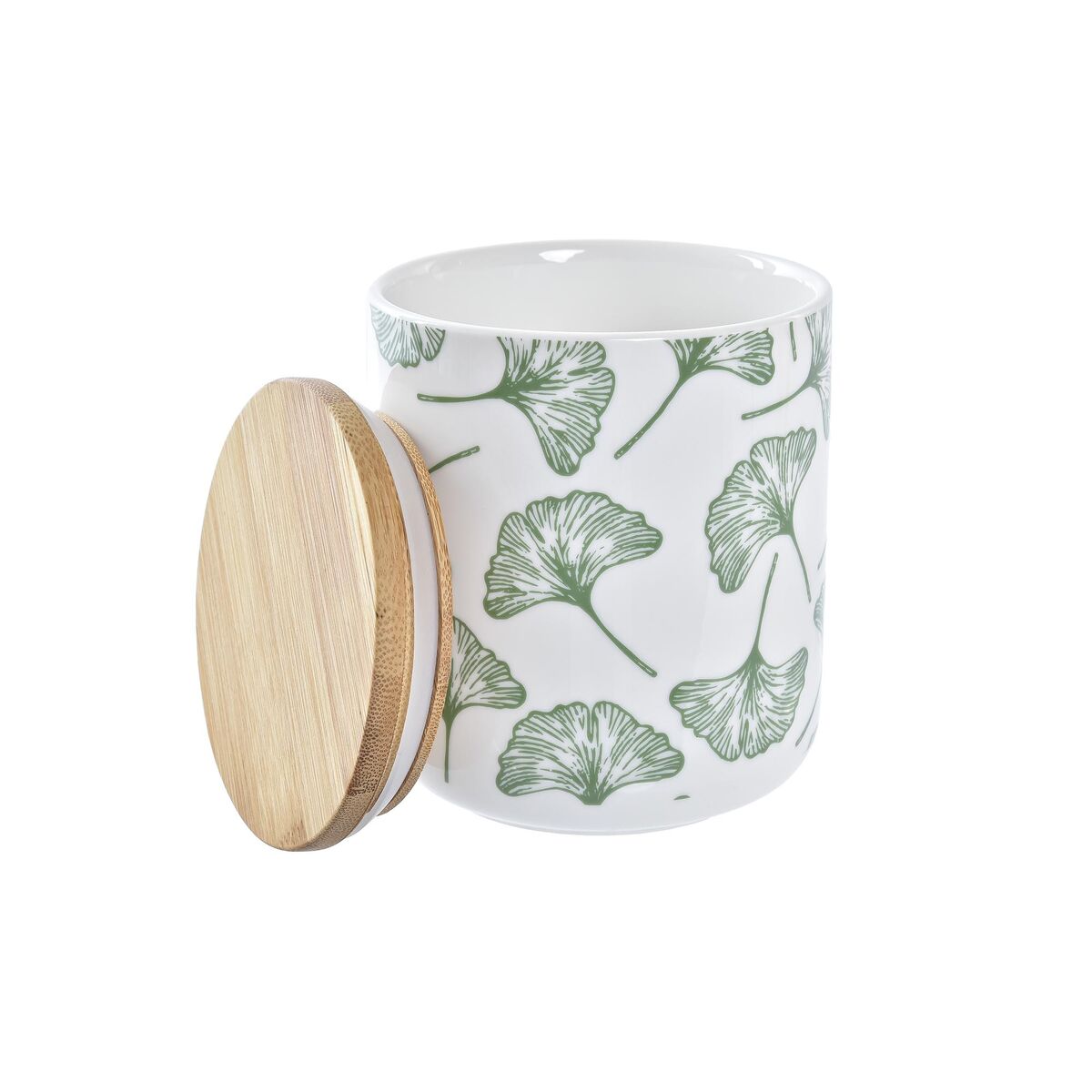 Set di 3 Barattoli DKD Home Decor Naturale Bianco Verde Bambù Gres Tropicale 10 x 10 x 17 cm - Immagine 2