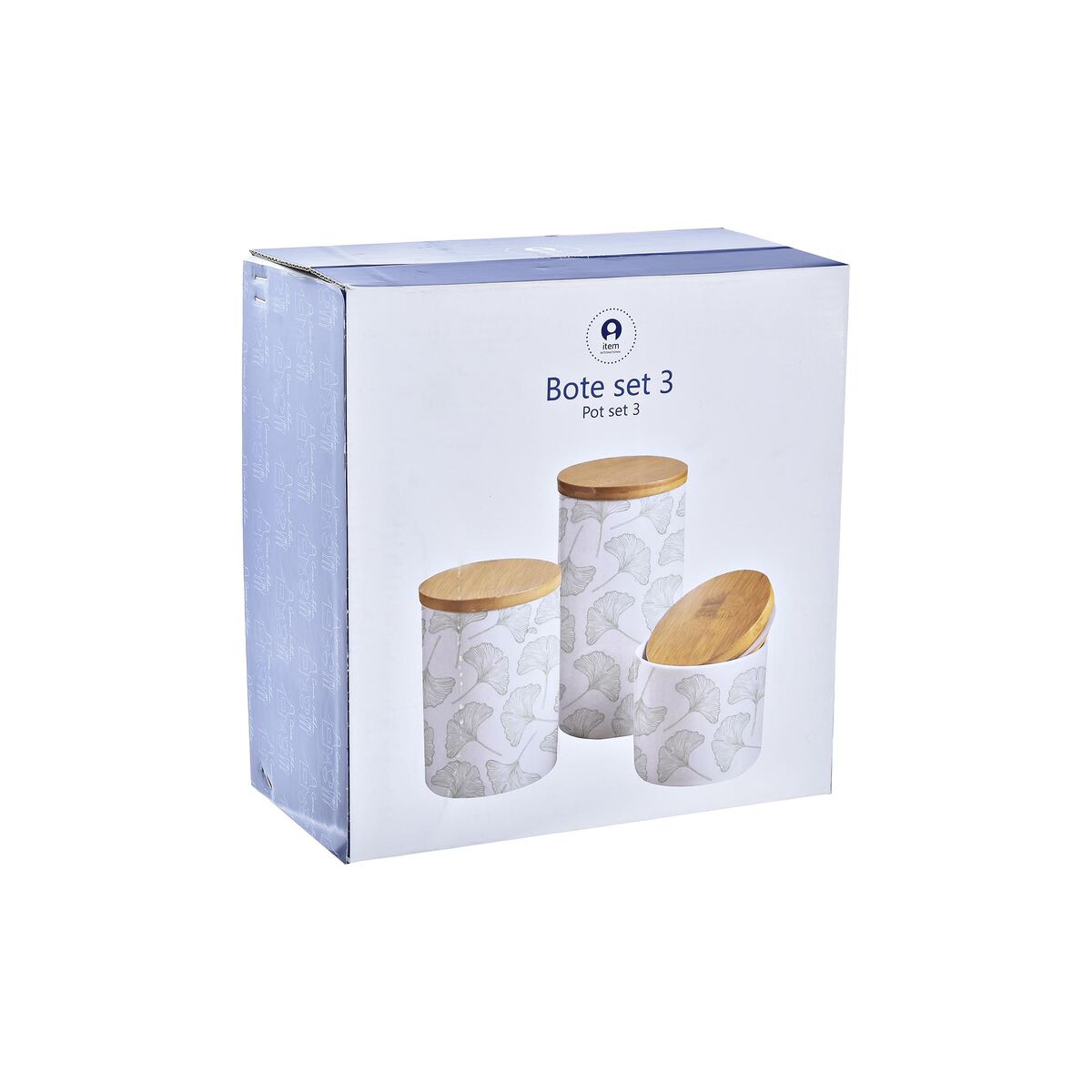 Set di 3 Barattoli DKD Home Decor Naturale Bianco Verde Bambù Gres Tropicale 10 x 10 x 17 cm - Immagine 4
