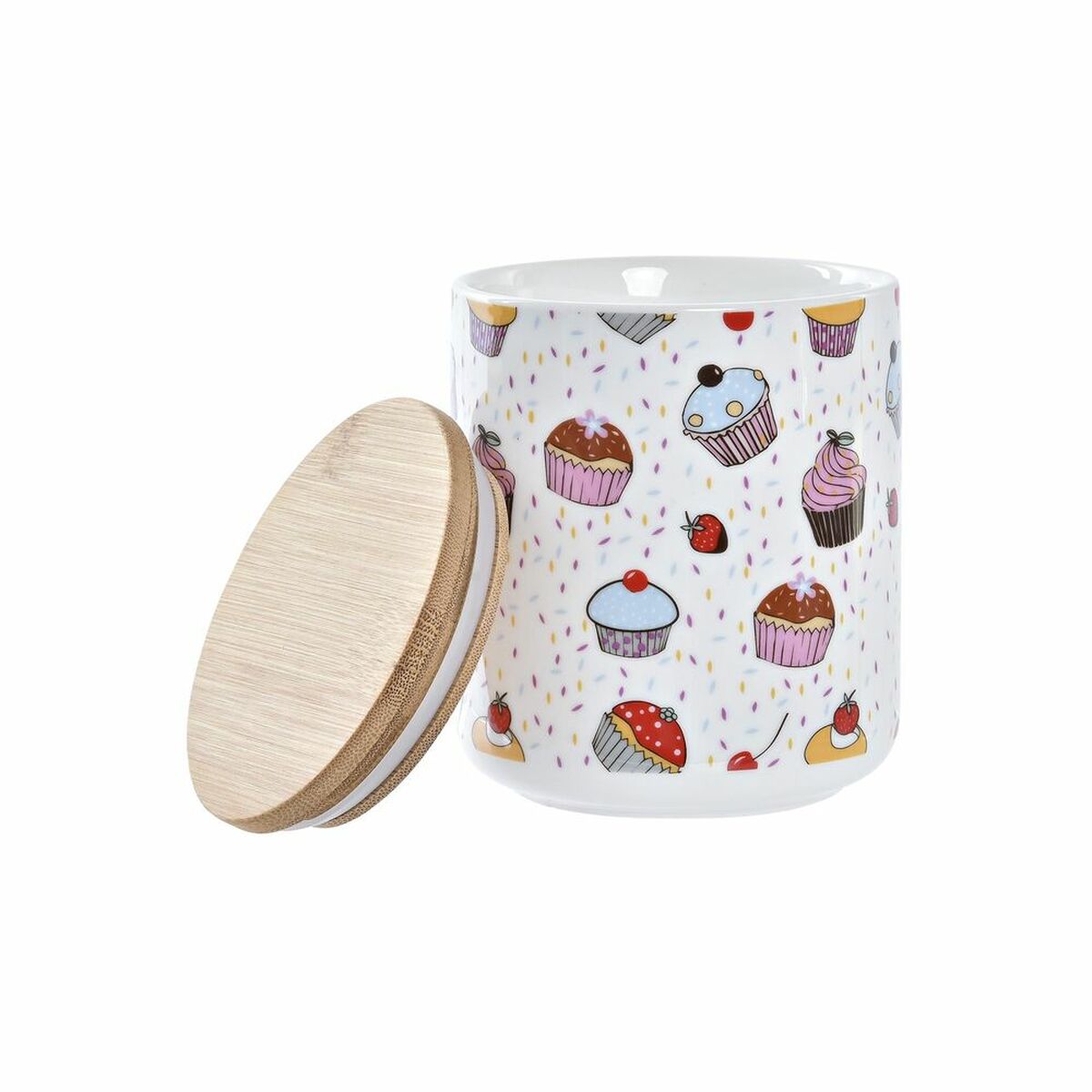 Set di 3 Barattoli DKD Home Decor Naturale Bianco Multicolore Bambù Gres 10 x 10 x 17 cm Cupcake - Immagine 2