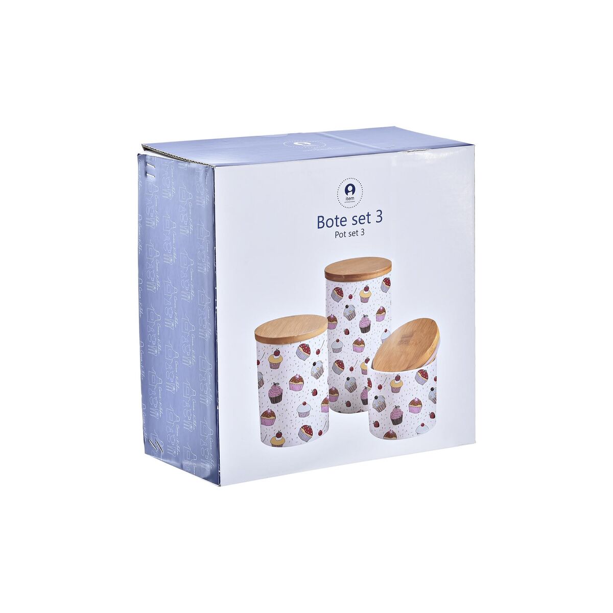 Set di 3 Barattoli DKD Home Decor Naturale Bianco Multicolore Bambù Gres 10 x 10 x 17 cm Cupcake - Immagine 4