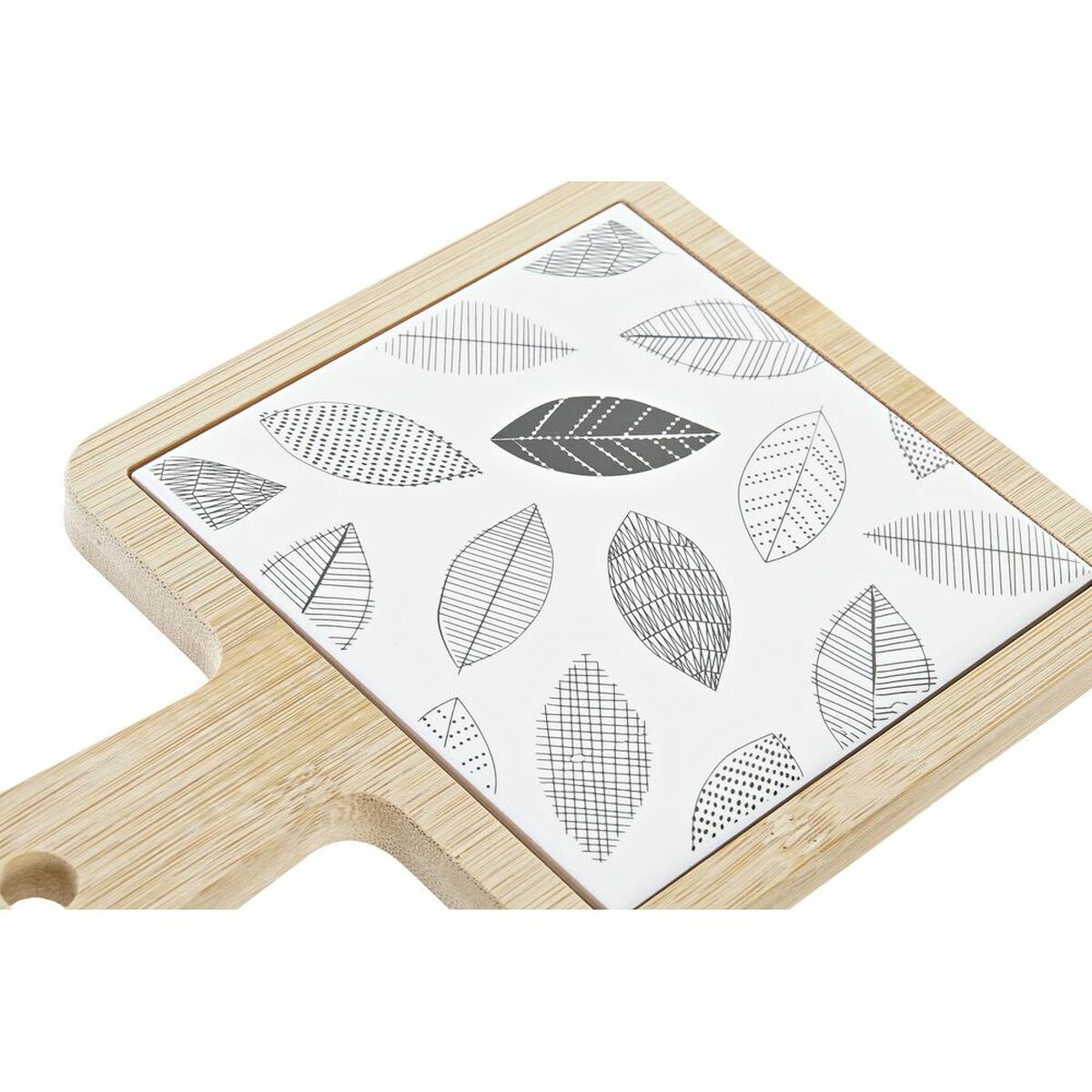 Vassoio per aperitivi DKD Home Decor Bianco/Nero Bambù Gres Fogli Cottage 18 x 12 x 1 cm - Immagine 3