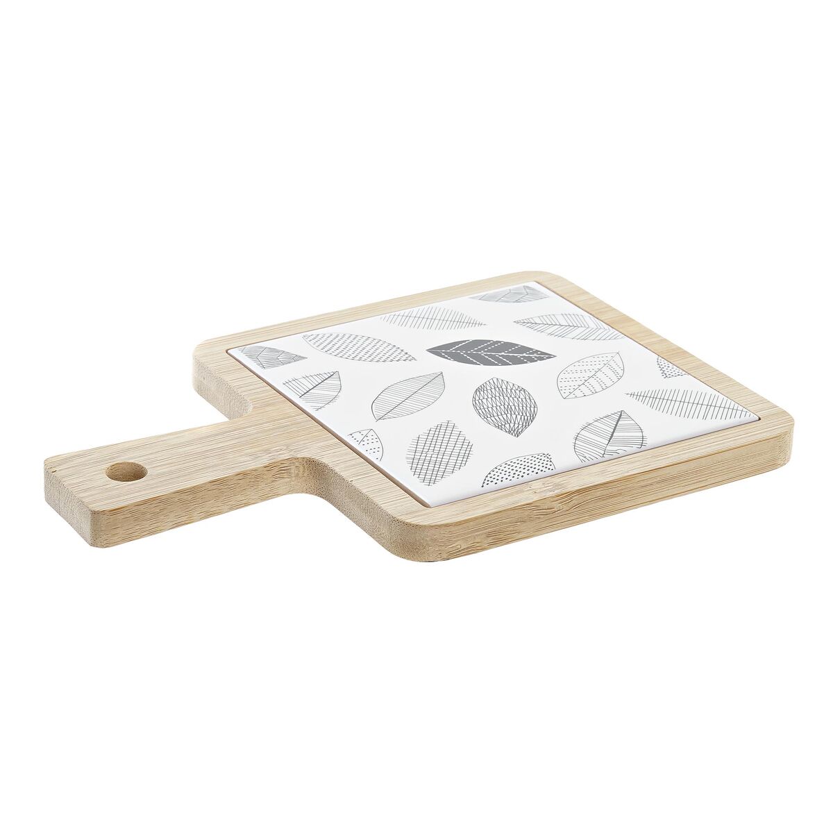 Vassoio per aperitivi DKD Home Decor Bianco/Nero Bambù Gres Fogli Cottage 18 x 12 x 1 cm - Immagine 2