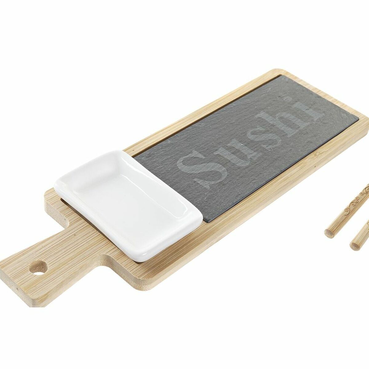 Set per Sushi DKD Home Decor Bambù Lavagna Naturale Orientale 28 x 9 x 2 cm (3 Pezzi) (6 Pezzi) - Immagine 3