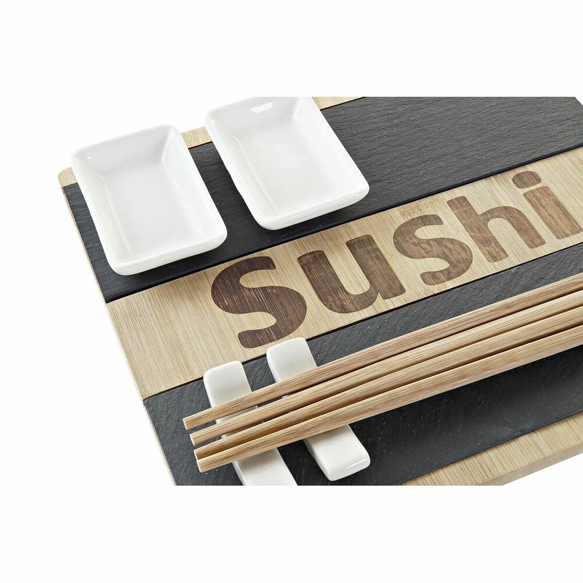 Set per Sushi DKD Home Decor Nero Naturale Bambù Lavagna Orientale 25 x 22 x 3 cm - Immagine 4