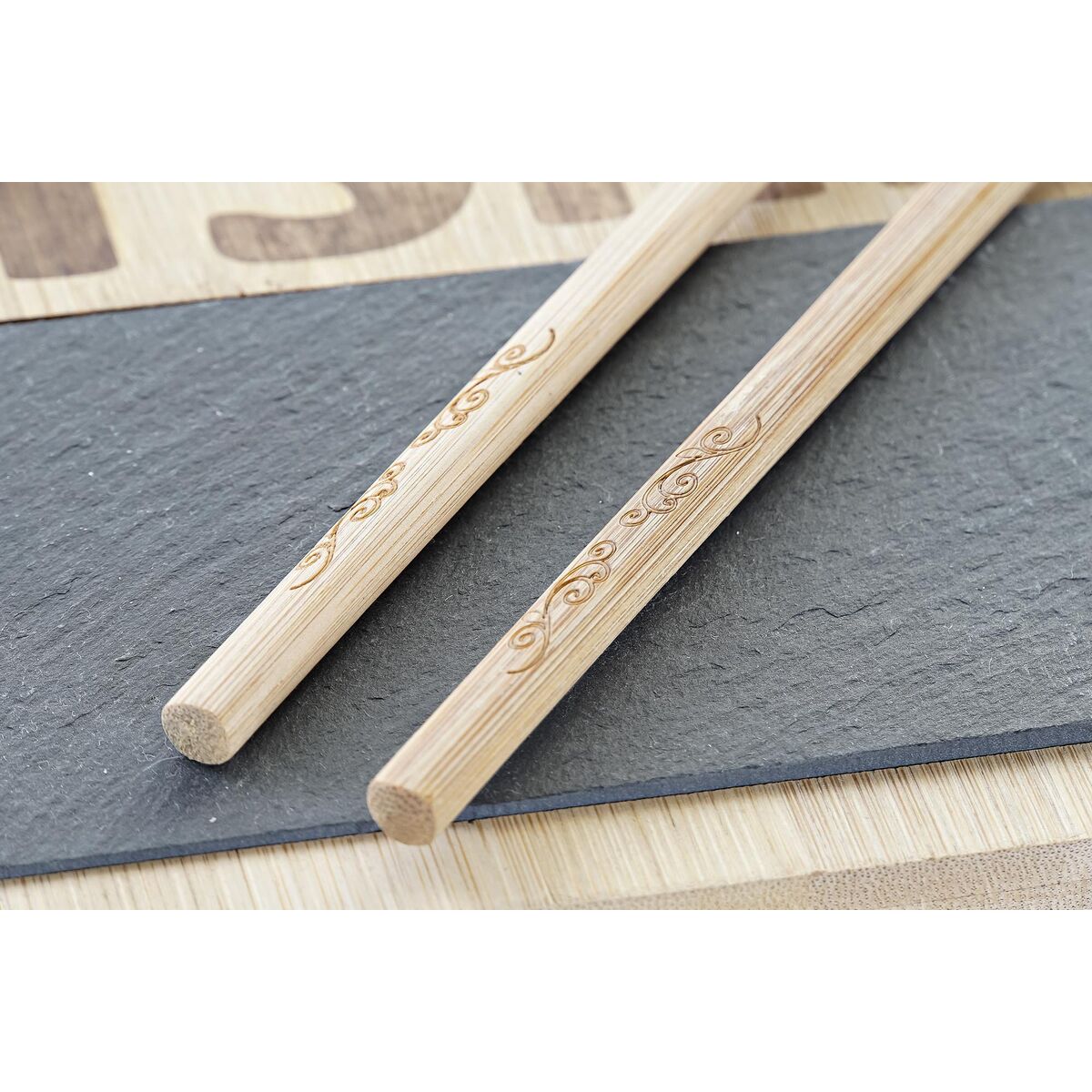 Set per Sushi DKD Home Decor Nero Naturale Bambù Lavagna Orientale 25 x 22 x 3 cm - Immagine 2