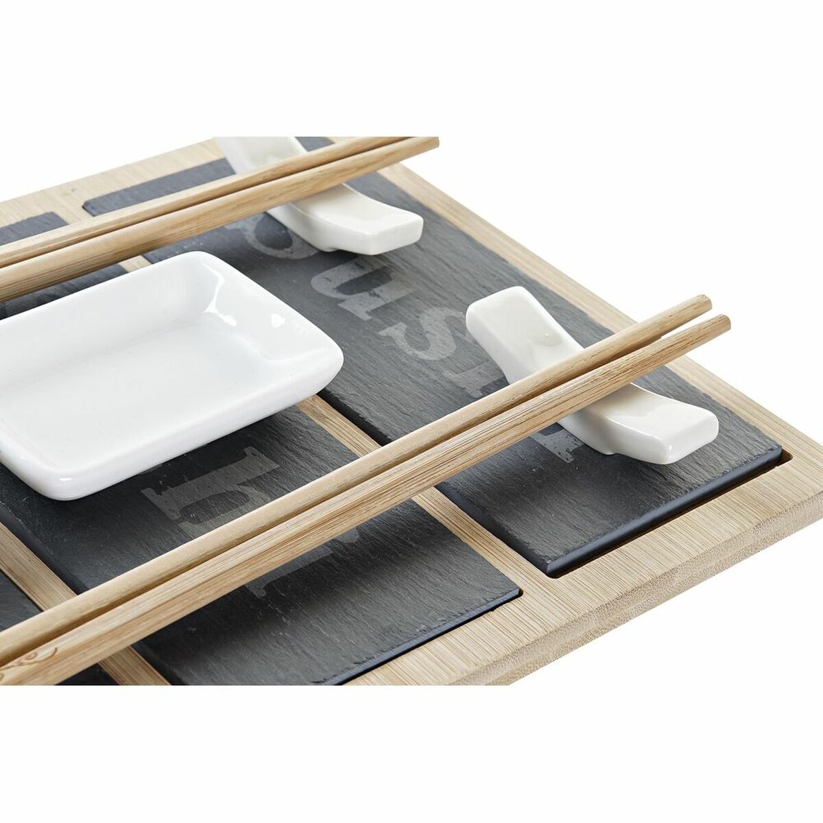 Set per Sushi DKD Home Decor Bambù Lavagna Nero Naturale Orientale 25 x 19 x 3 cm - Immagine 4