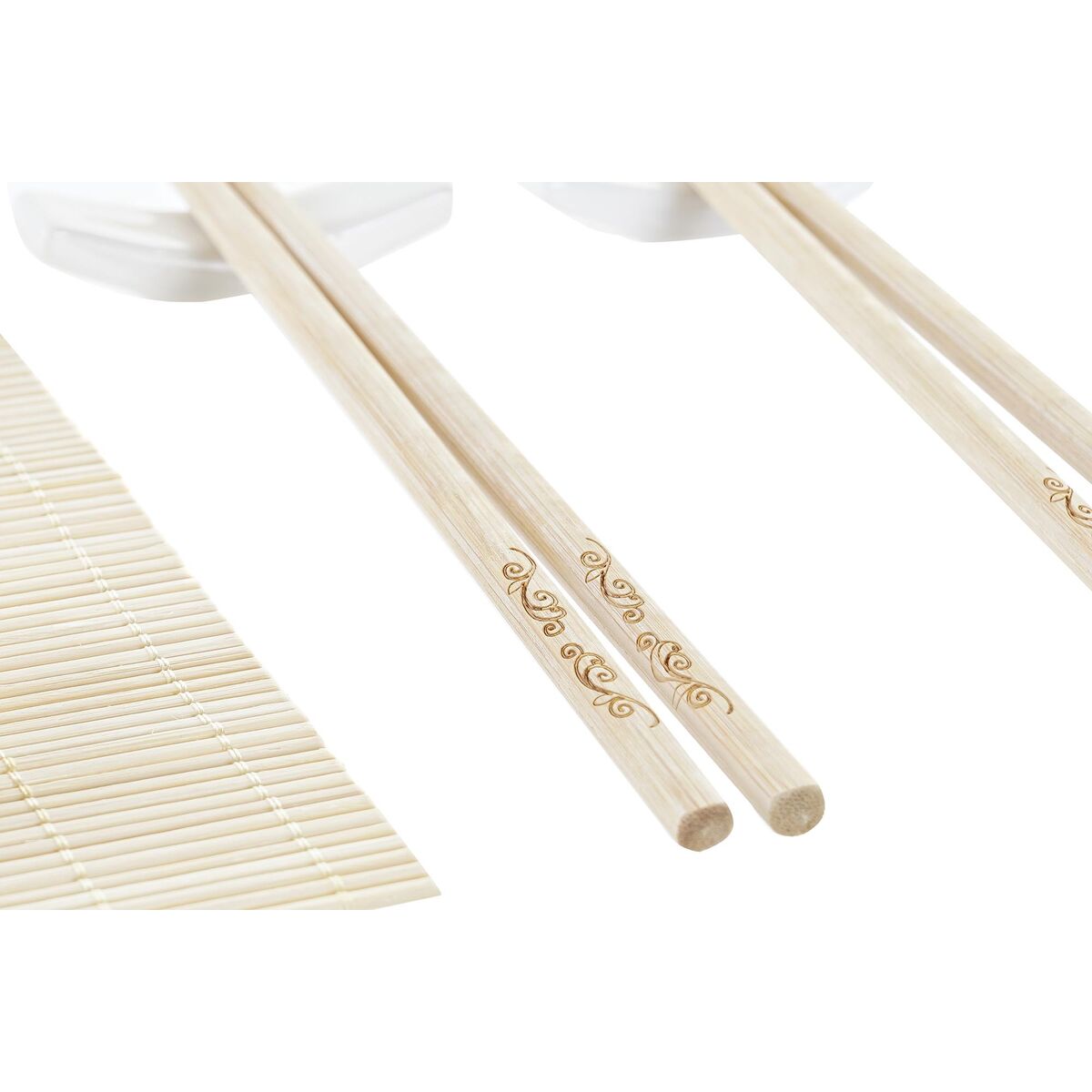 Set per Sushi DKD Home Decor Metallo Bambù Bianco Naturale Orientale 30 x 40 cm 28 x 22 x 2,5 cm (9 Pezzi) - Immagine 3