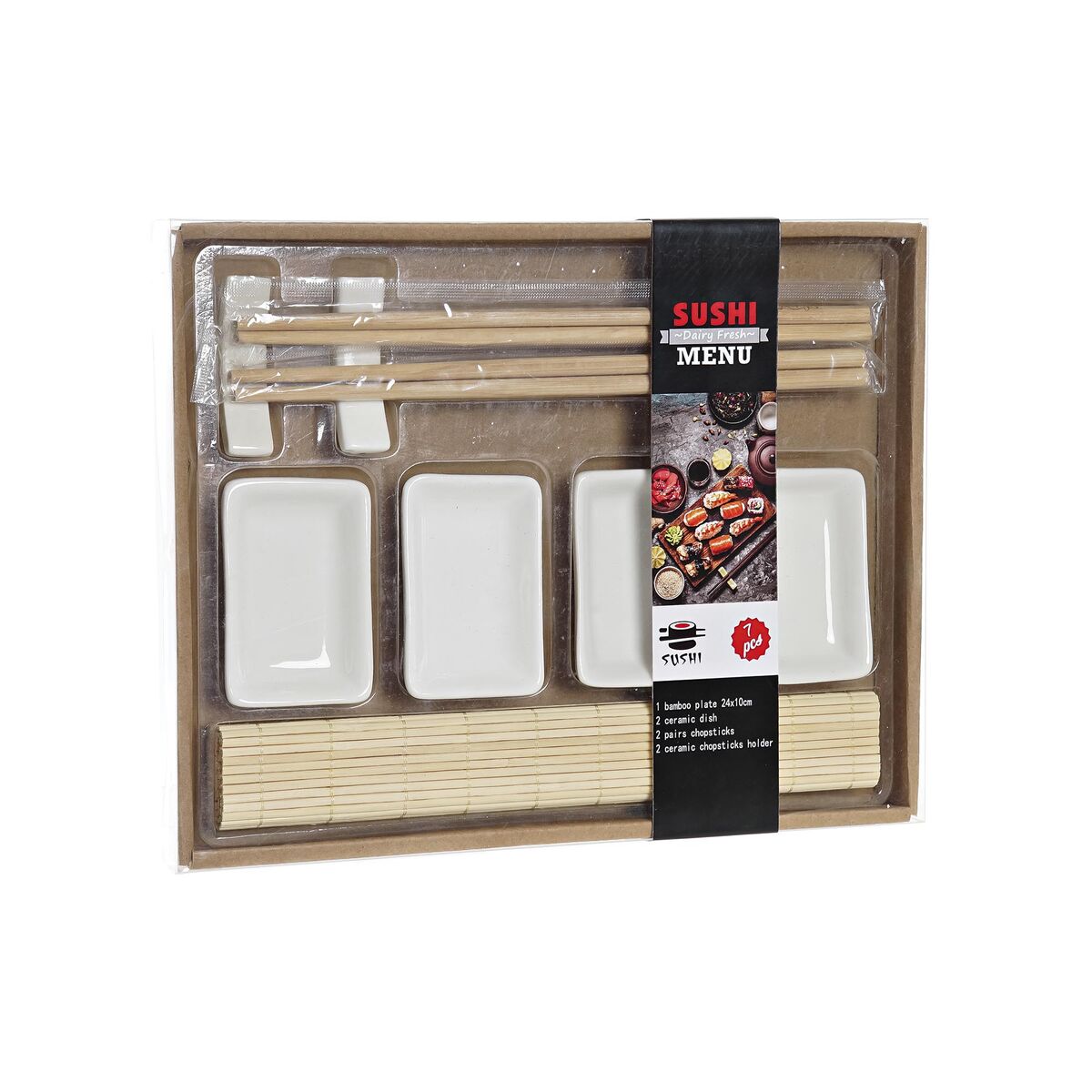 Set per Sushi DKD Home Decor Metallo Bambù Bianco Naturale Orientale 30 x 40 cm 28 x 22 x 2,5 cm (9 Pezzi) - Immagine 4