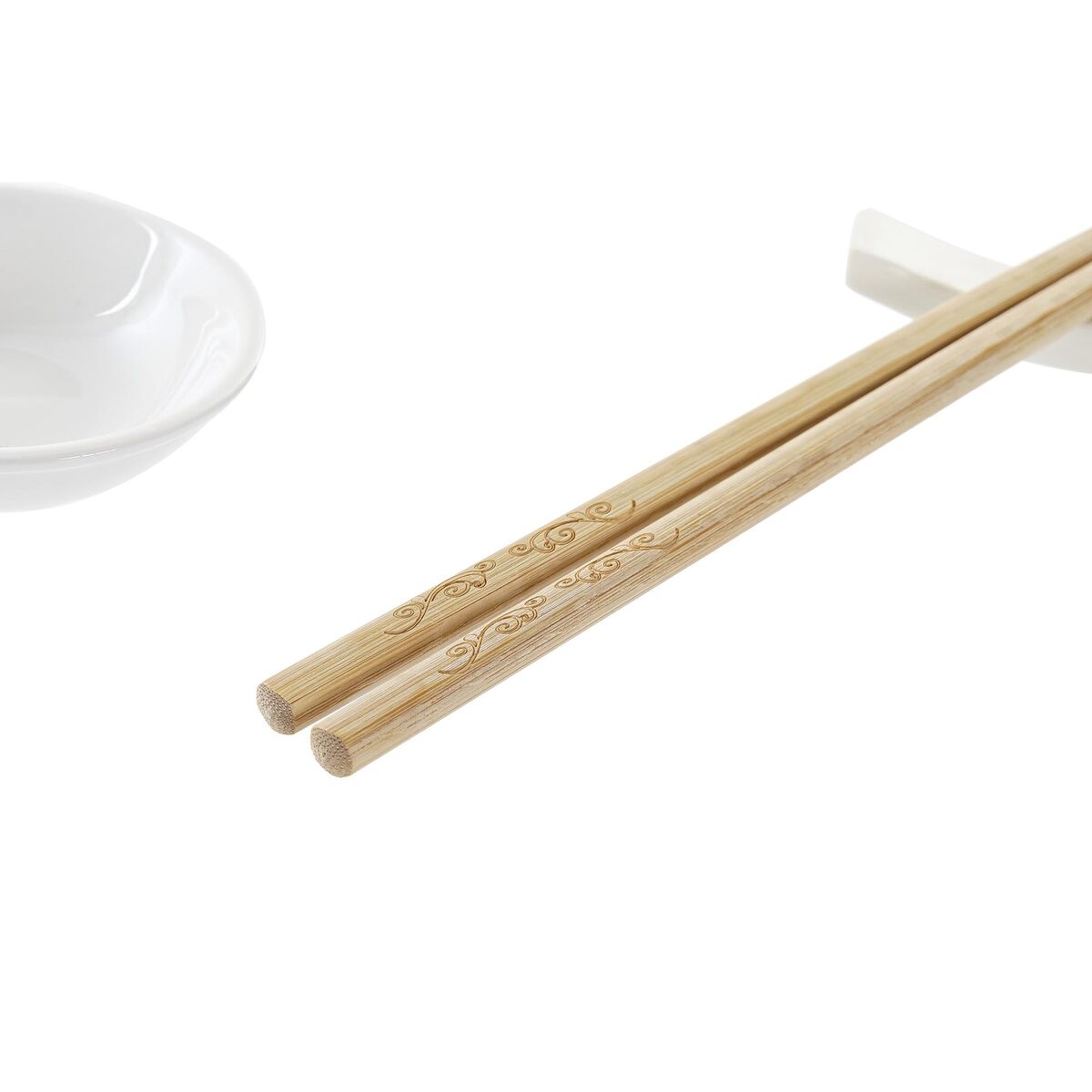 Set per Sushi DKD Home Decor Bambù Gres Bianco Naturale Orientale 27,3 x 20,3 x 2,5 cm (12 Unità) - Immagine 3