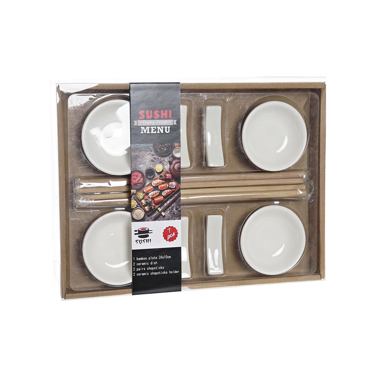Set per Sushi DKD Home Decor Bambù Gres Bianco Naturale Orientale 27,3 x 20,3 x 2,5 cm (12 Unità) - Immagine 4