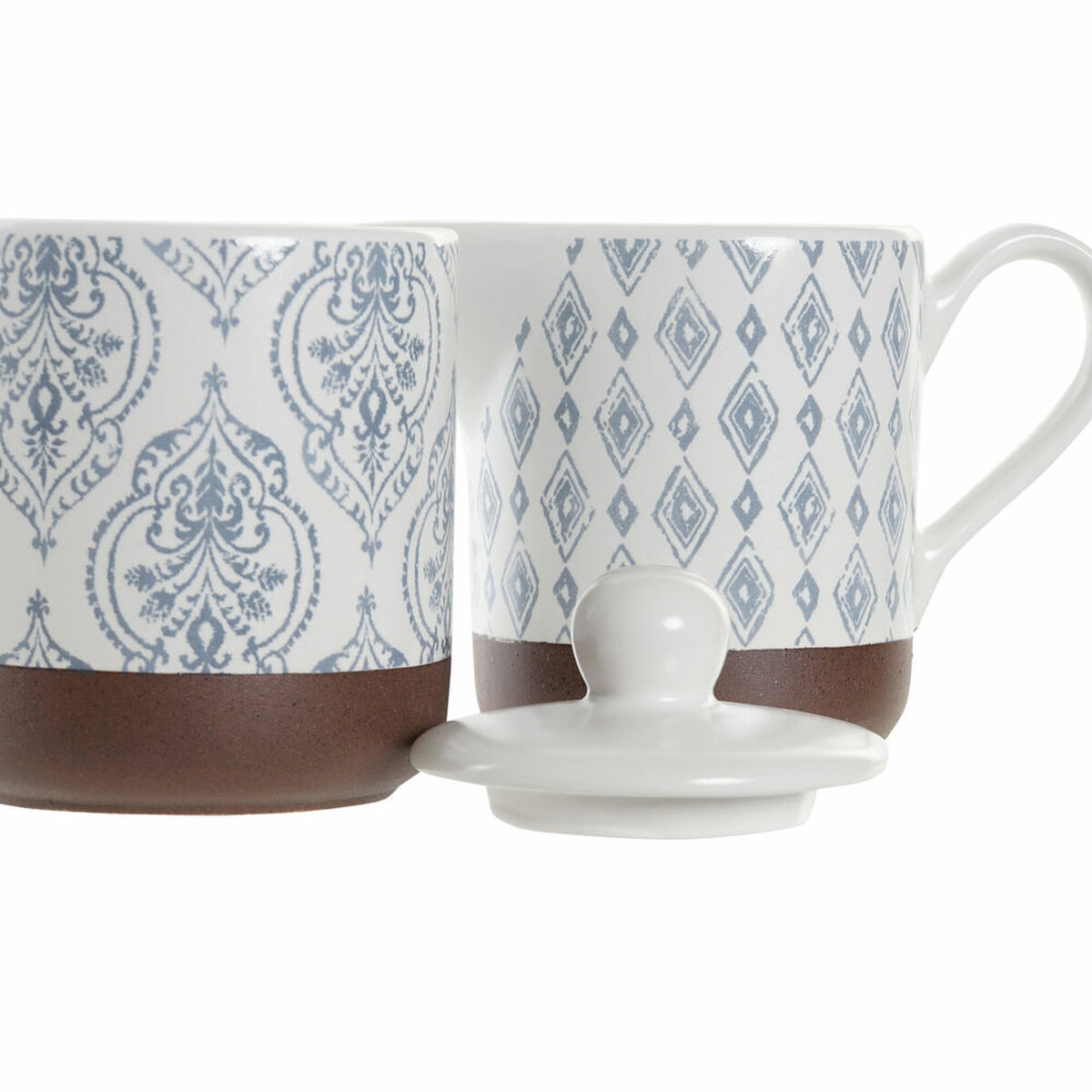 Portazucchero DKD Home Decor Azzurro Bianco Marrone Gres 12,5 x 6,5 x 8 cm (2 pcs) - Immagine 2