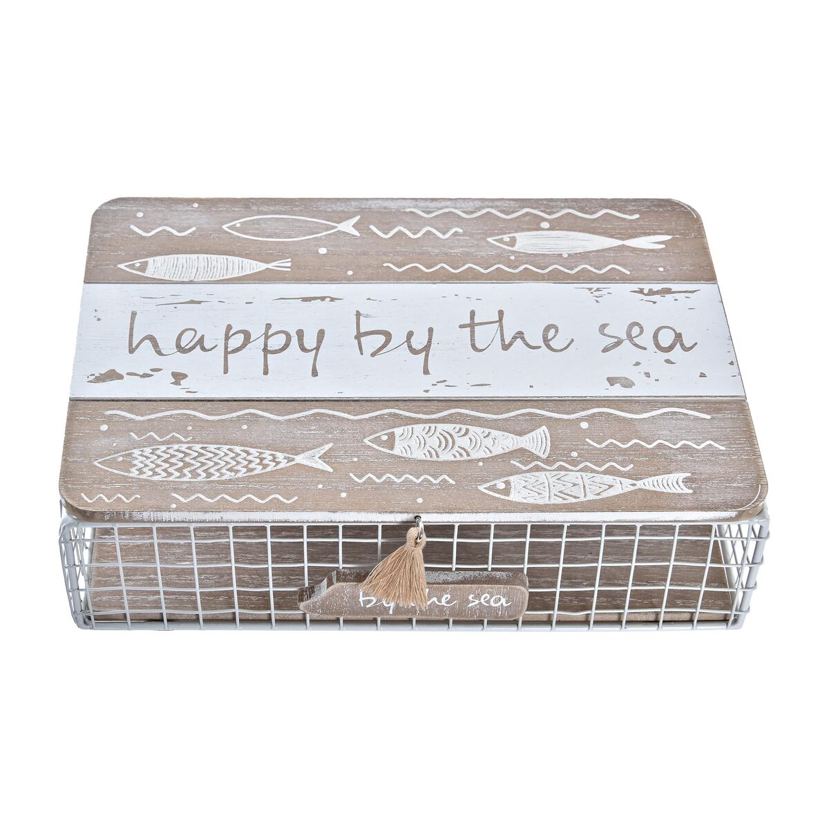 Scatola Decorativa DKD Home Decor Bianco Marrone Legno Metallo Spirali Mediterraneo