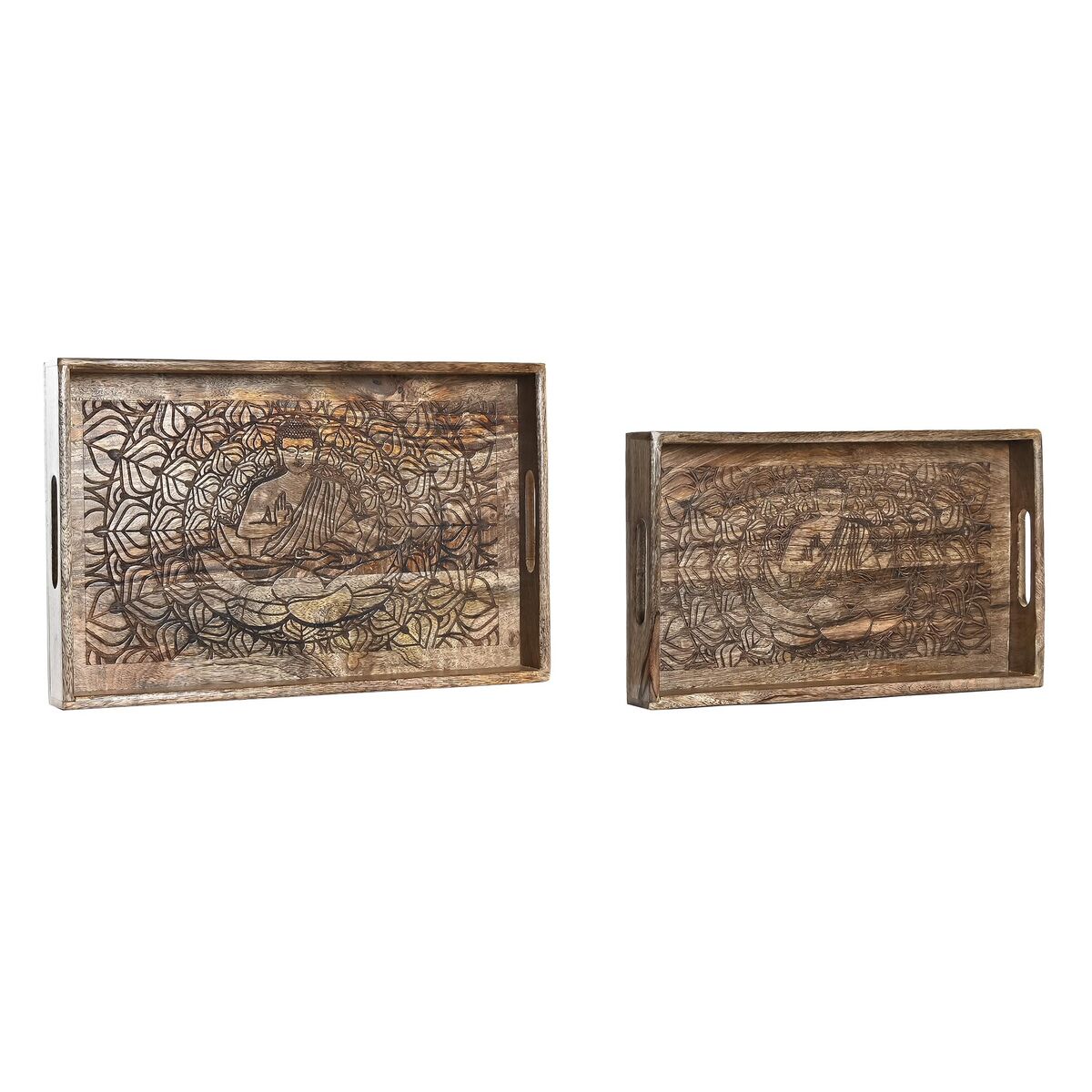 Set di Vassoi DKD Home Decor 2 Unità Marrone Marrone scuro Legno di mango (2 Unità) - Immagine 3