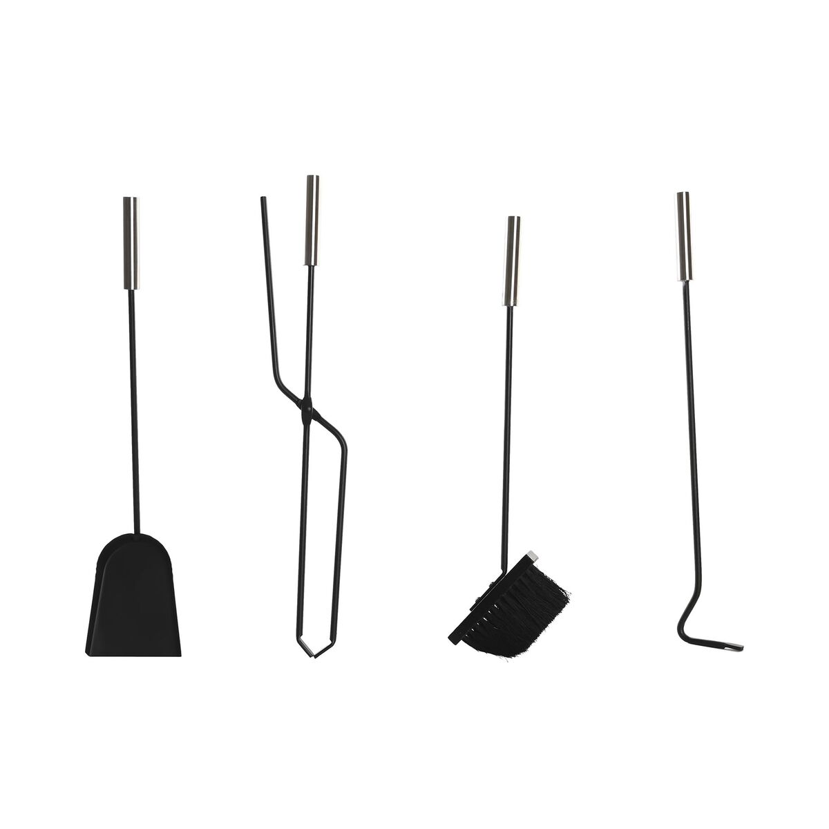 Utensili da Camino DKD Home Decor Nero Acciaio inossidabile Acciaio 11 x 2 x 51 cm (4 Pezzi) - Immagine 2