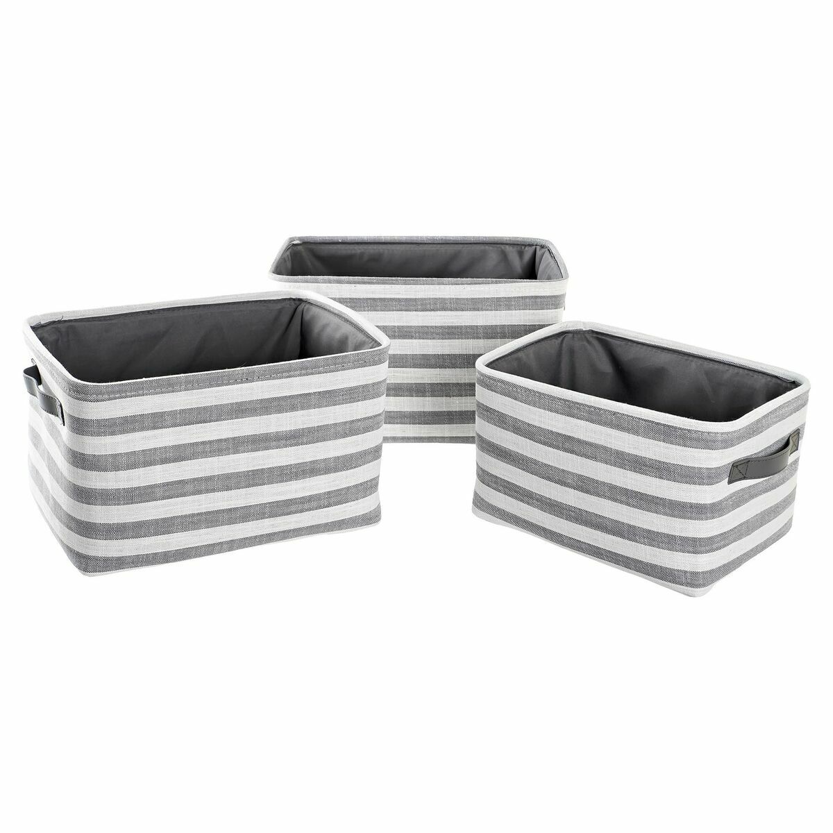Set di Cestini DKD Home Decor Bianco Grigio Righe 42 x 32 x 25 cm 3 Pezzi
