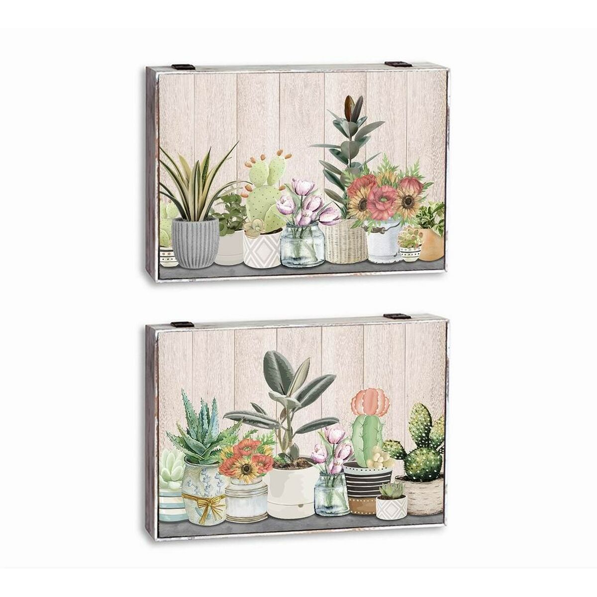 Scatola Decorativa DKD Home Decor Verde Beige Legno MDF Vaso Impianto Contatore (2 Unità)
