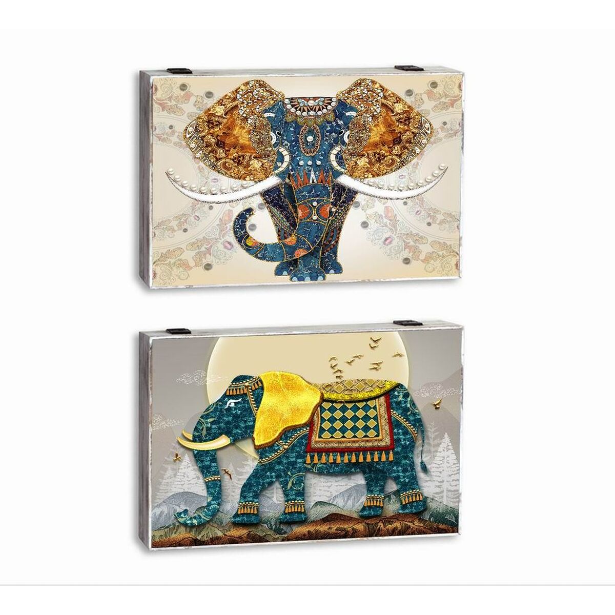 Scatola Decorativa DKD Home Decor Multicolore Turchese Legno MDF Elefante Indiano Contatore (2 Unità)