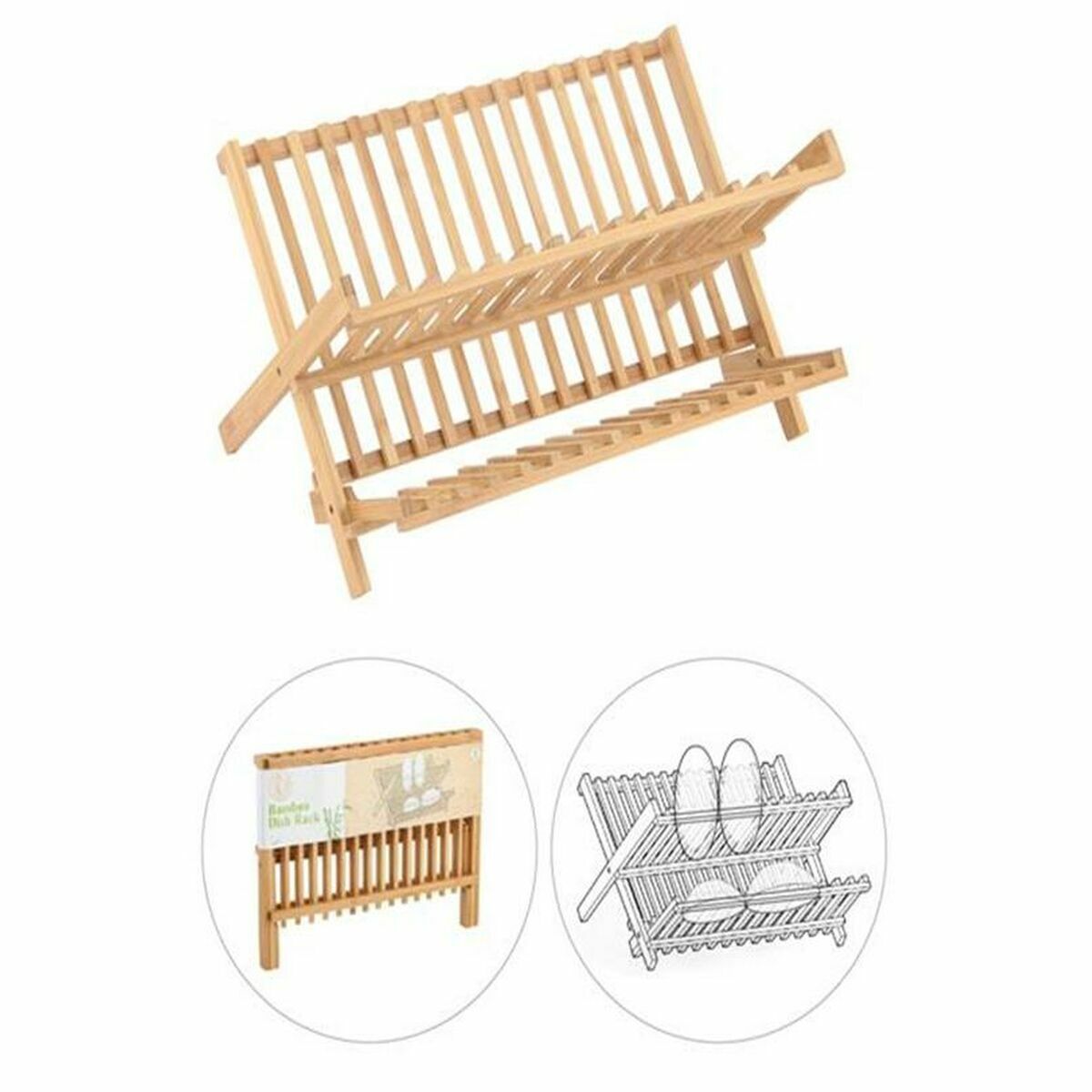 Scolapasta da Cucina Pieghevole DKD Home Decor 42 x 27,5 x 38 cm Naturale - Immagine 3