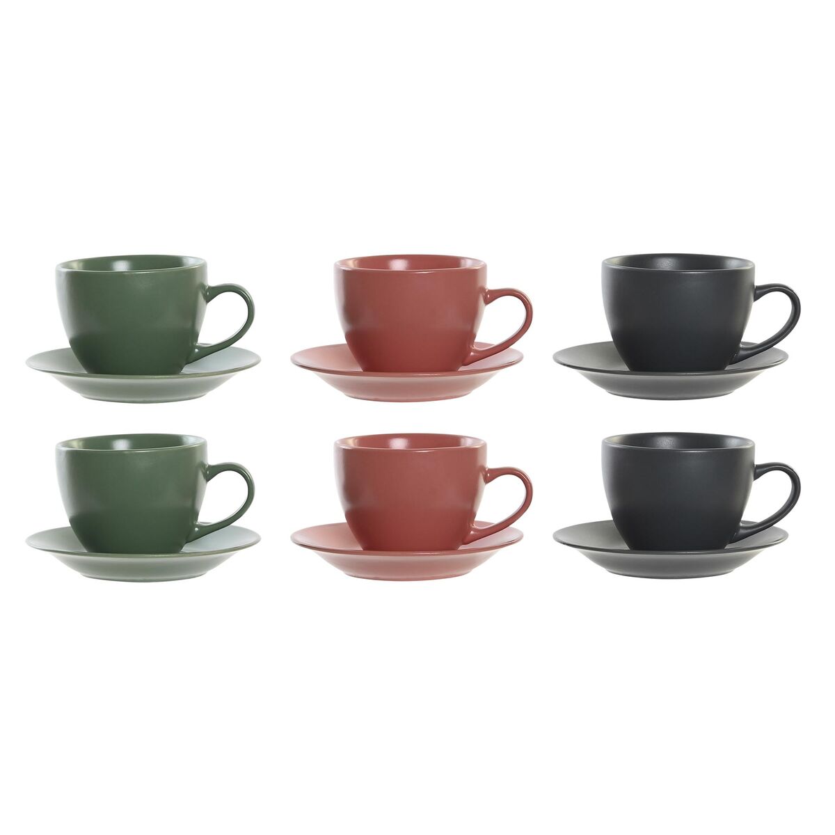 Set di 6 Tazze con Piatto DKD Home Decor Verde Rosa Grigio scuro Gres 150 ml 16 x 17 x 35 cm - Immagine 4