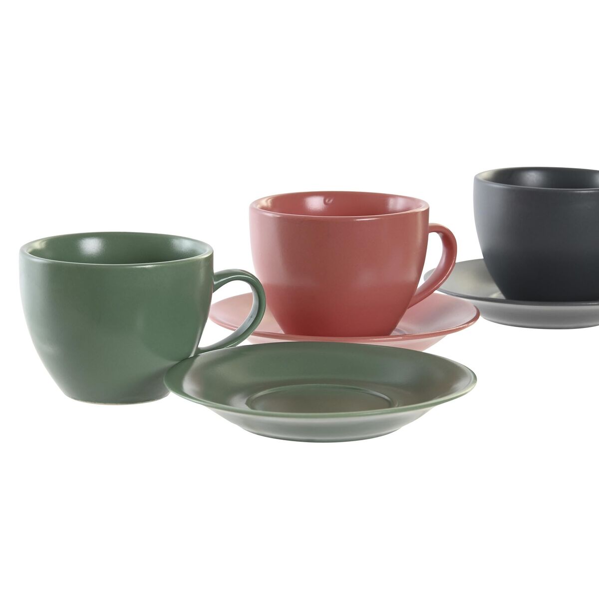 Set di 6 Tazze con Piatto DKD Home Decor Verde Rosa Grigio scuro Gres 150 ml 16 x 17 x 35 cm - Immagine 3