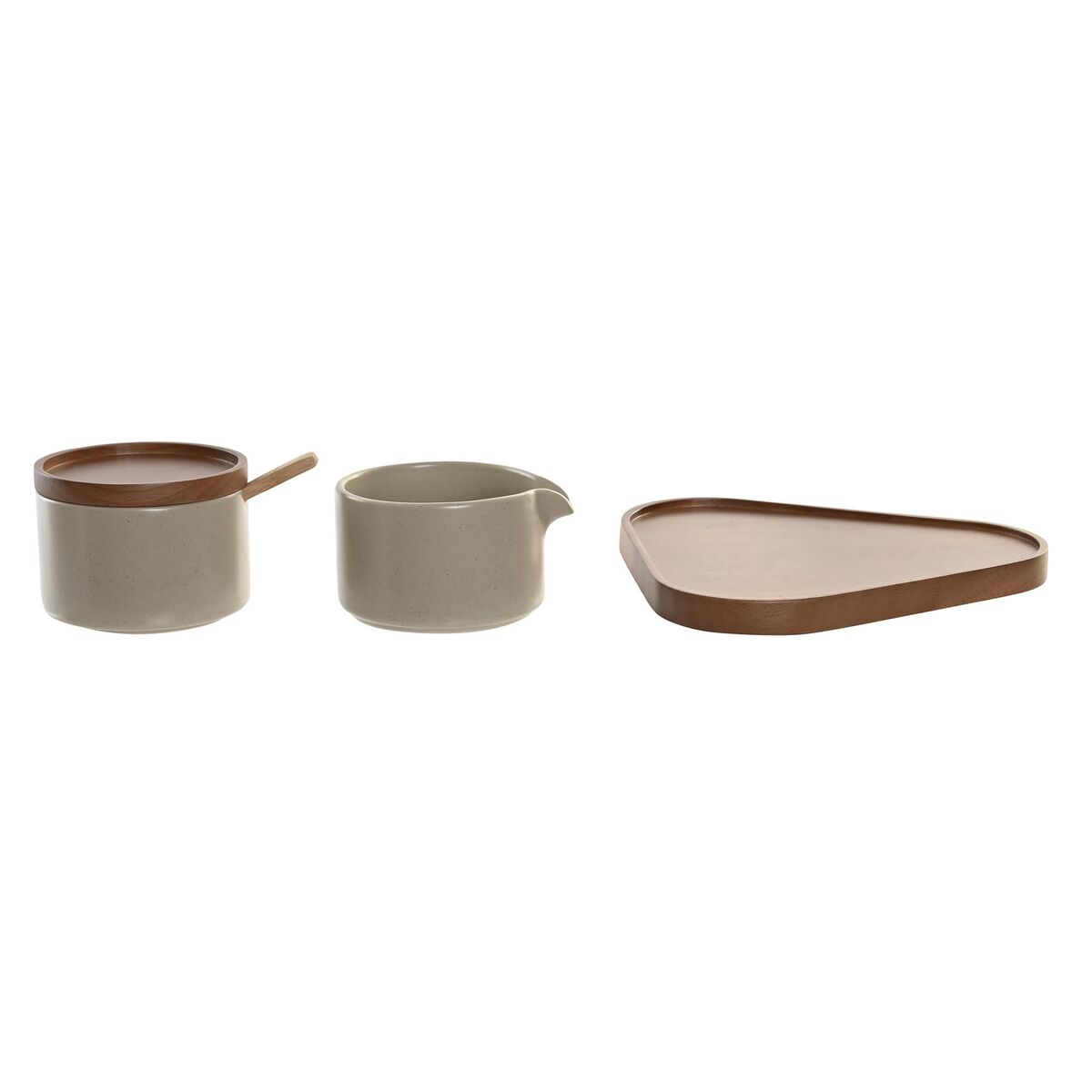 Portazucchero DKD Home Decor 19,5 x 18,5 x 7 cm Beige Marrone Legno d'albero della gomma 4 Pezzi - Immagine 2