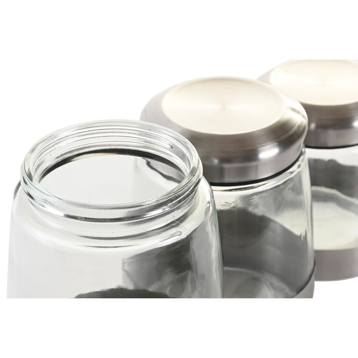 Set di 3 Barattoli DKD Home Decor Cristallo Argentato Trasparente Acciaio inossidabile - Immagine 2