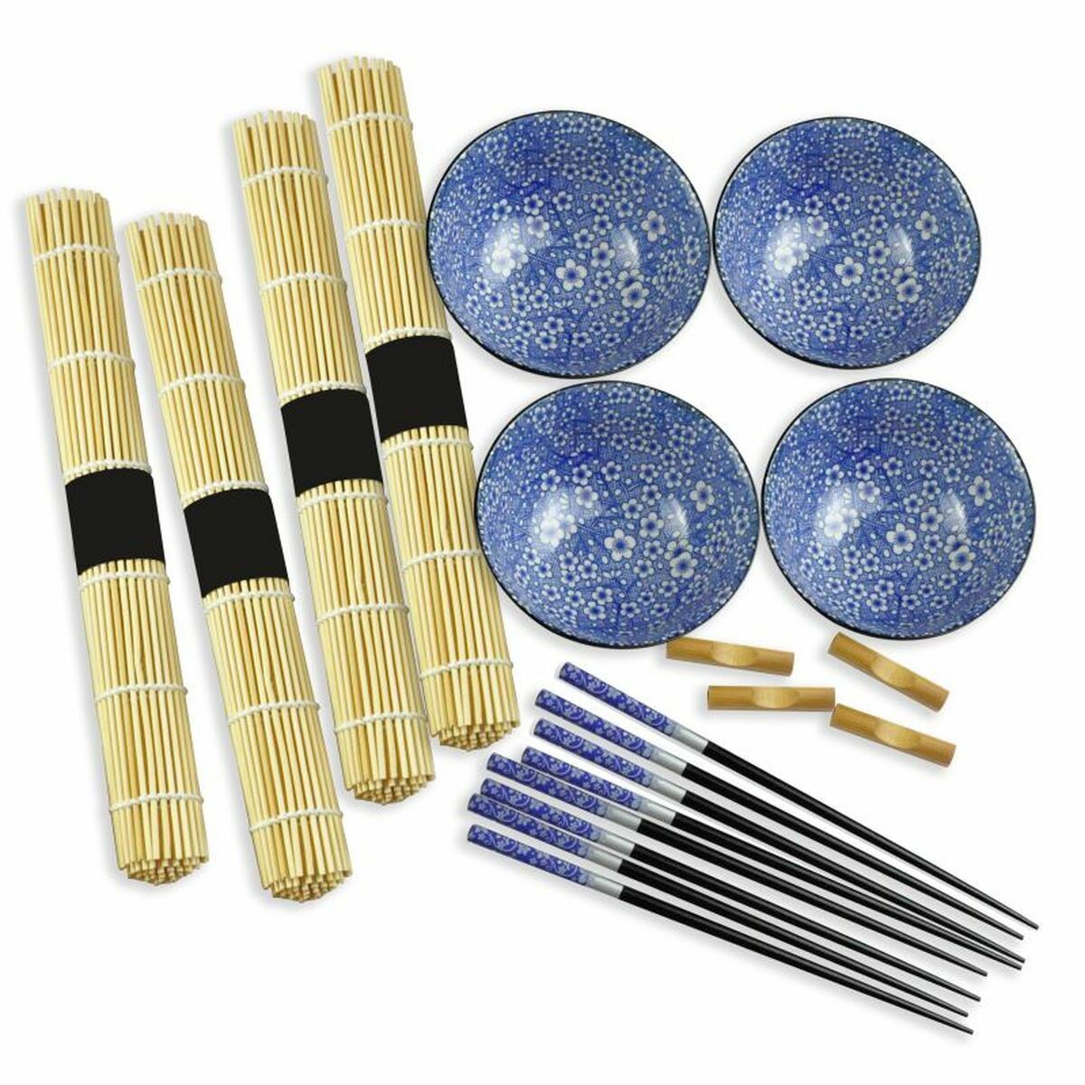 Set per Sushi DKD Home Decor 14,5 x 14,5 x 31 cm Nero Azzurro Gres Orientale (16 Pezzi) - Immagine 5
