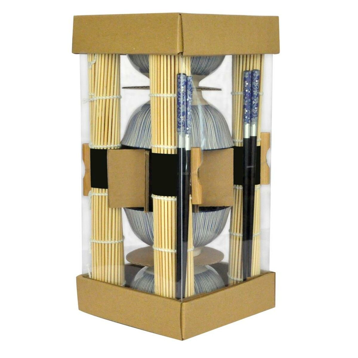 Set per Sushi DKD Home Decor 14,5 x 14,5 x 31 cm Nero Azzurro Gres Orientale (16 Pezzi) - Immagine 4