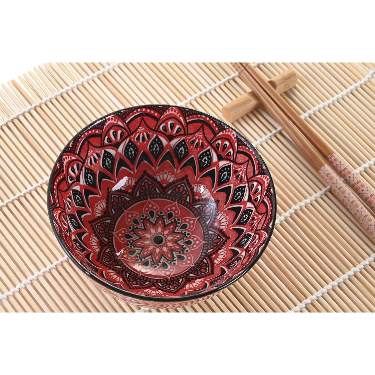 Set per Sushi DKD Home Decor 14,5 x 14,5 x 31 cm Fucsia Mandala Gres Orientale (16 Pezzi) - Immagine 2