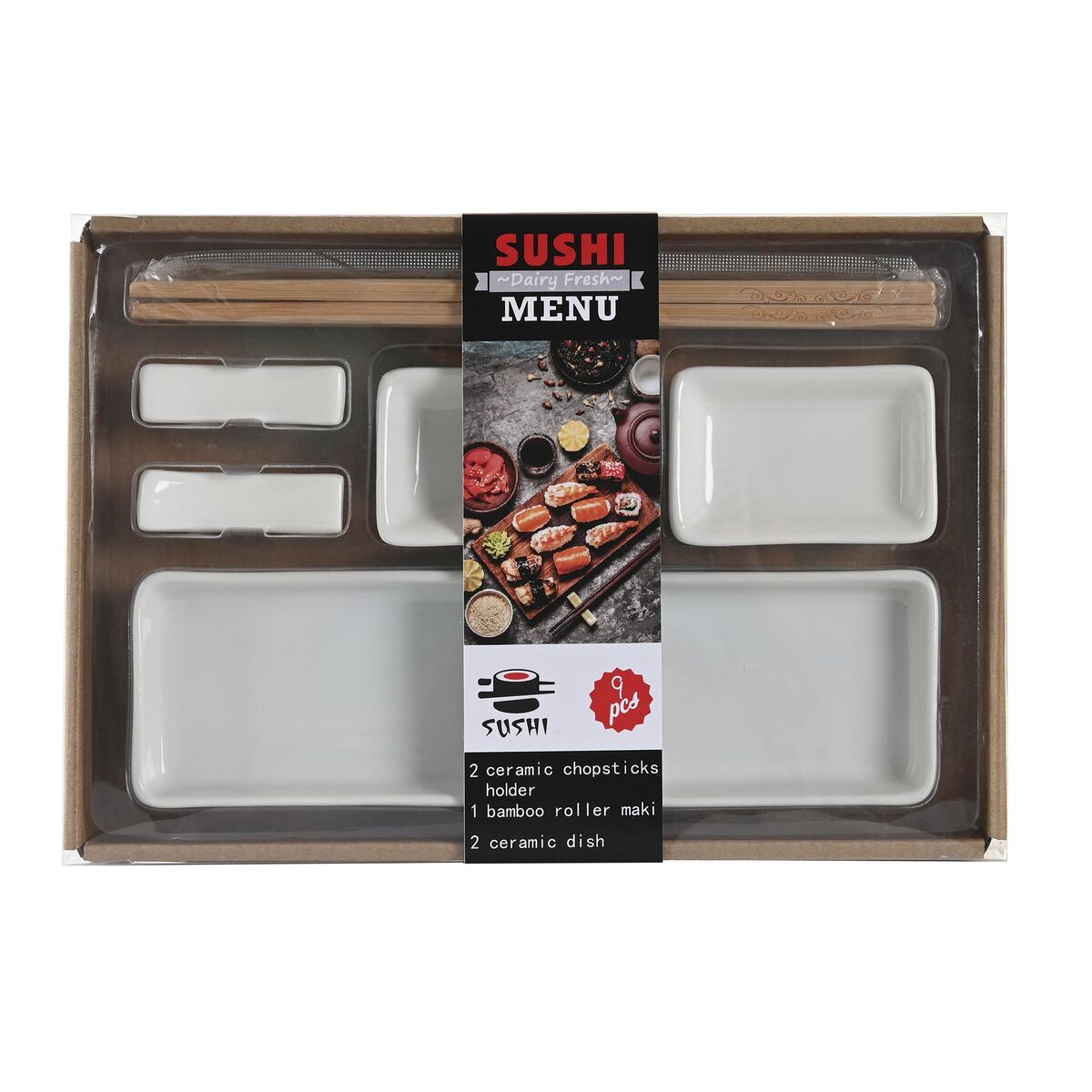 Set per Sushi DKD Home Decor 24 x 7 x 2 cm Naturale Bianco Gres Orientale - Immagine 2