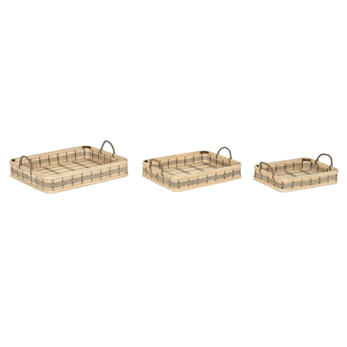 Set di Vassoi DKD Home Decor Marrone Chiaro Bambù 54 x 43 x 9 cm (3 Unità) (2 Unità) - Immagine 2