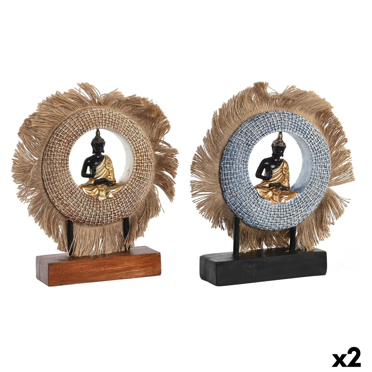Statua Decorativa DKD Home Decor 19 x 6 x 25 cm Beige Azzurro Buddha Orientale (2 Unità)