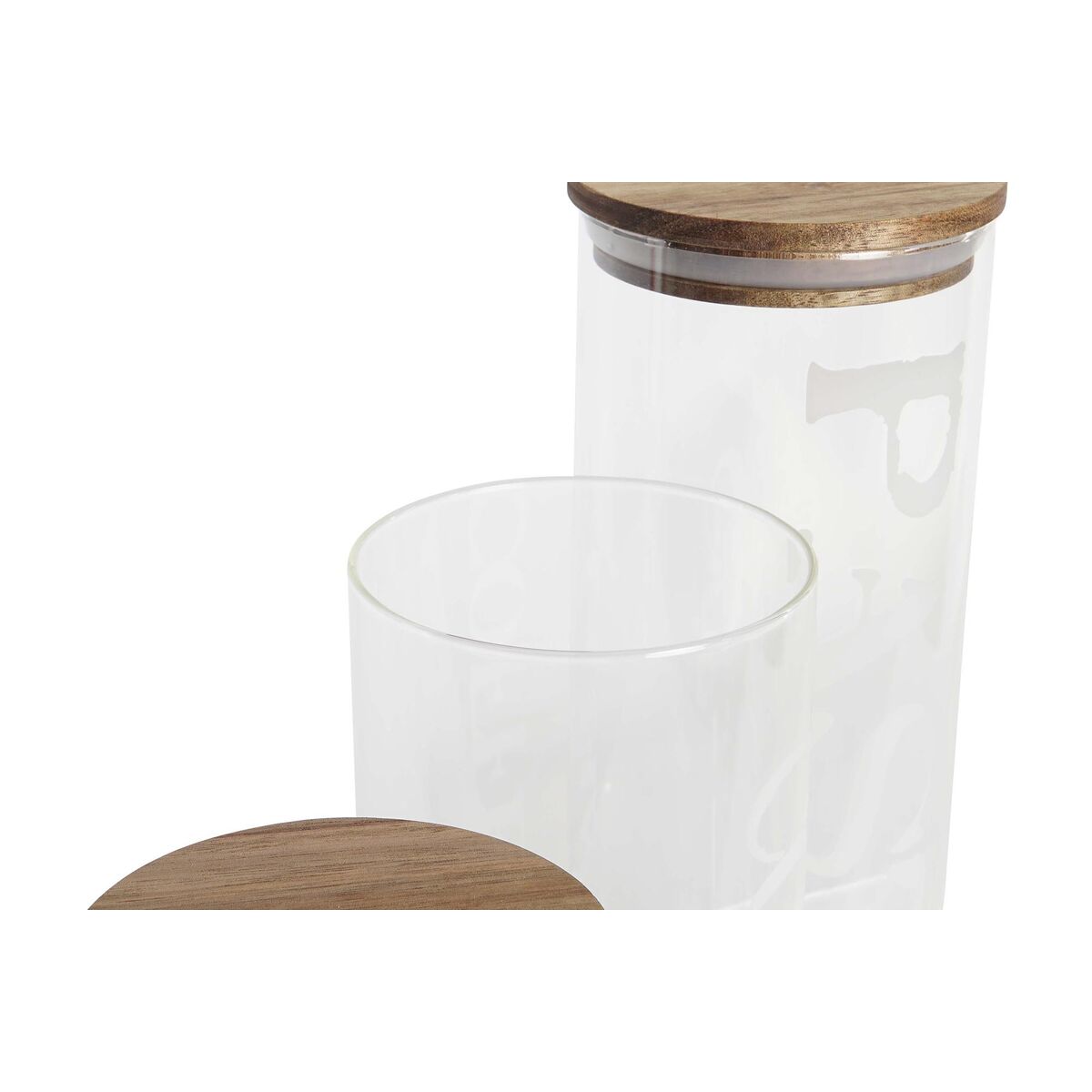 Set di 3 Barattoli DKD Home Decor 10,2 x 10,2 x 27,7 cm Naturale Trasparente Acacia Lettere Vetro Borosilicato - Immagine 3